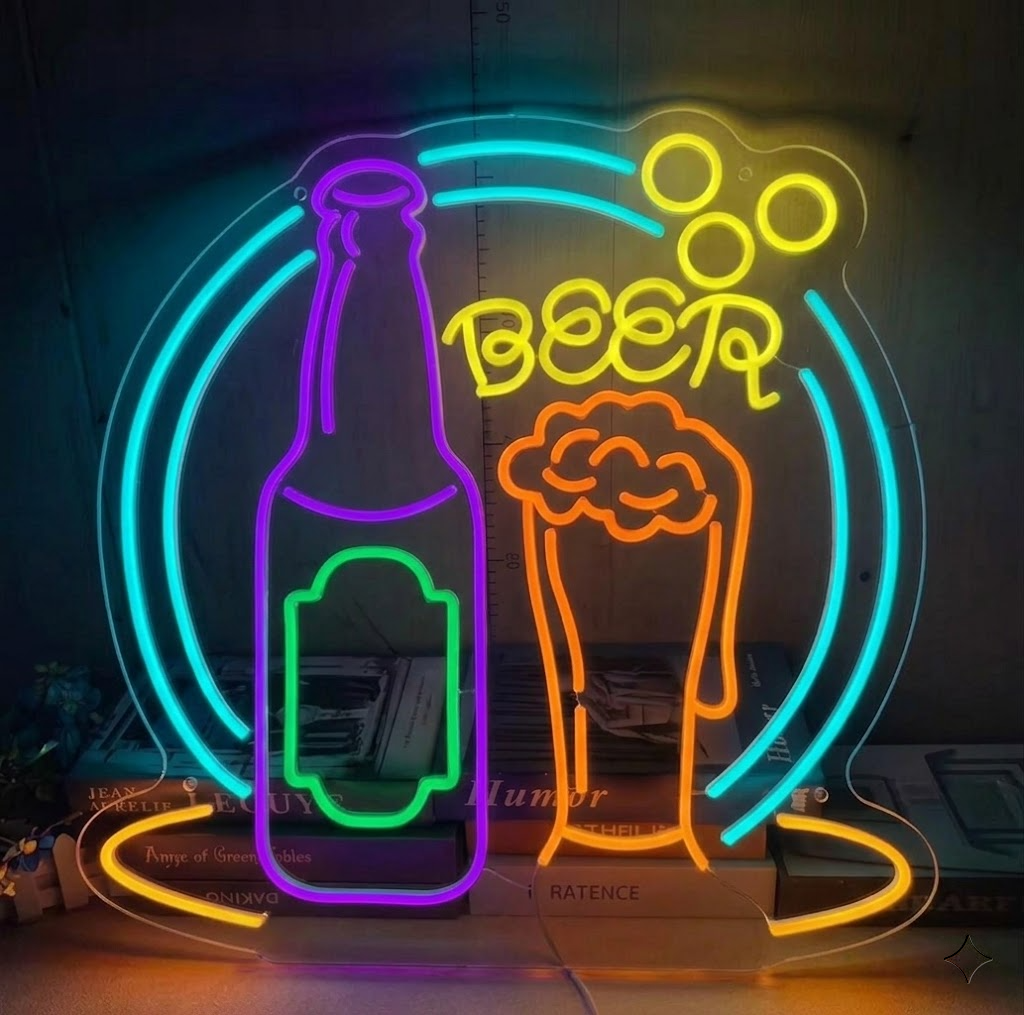 Beer Bottle and Glass LED Neon Sign Colorful Beer Bar Light for Home Pub Decor