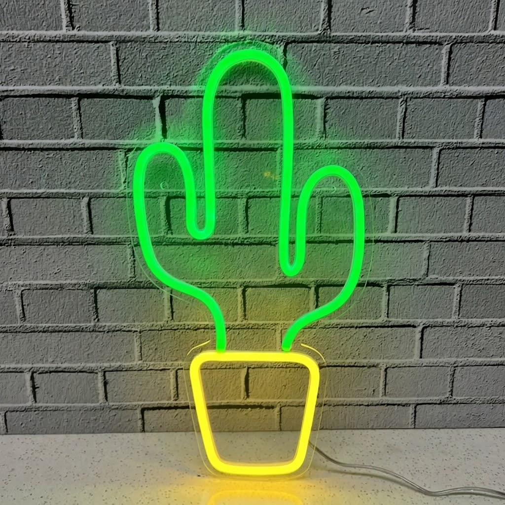 Cactus LED Neon Sign Green Plant Neon Light in Pot for Bedroom Living Room Wall Decor