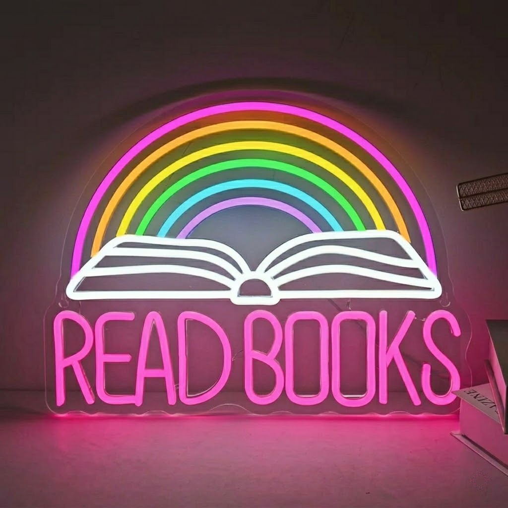 Read Books Rainbow LED Neon Sign Open Book Neon Light for Library Classroom Study Room Wall Decor