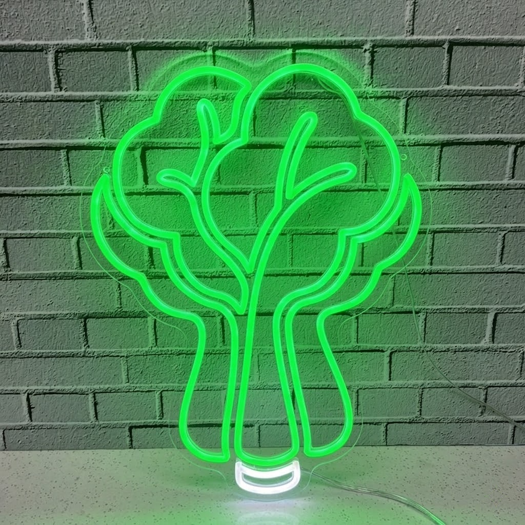 Broccoli LED Neon Sign Green Vegetable Neon Light for Kitchen Cafe Healthy Food Wall Decor