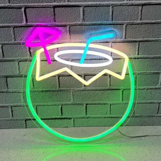 Colorful Coconut Drink LED Neon Sign Tropical Cocktail Neon Light for Bar Beach Party Decor