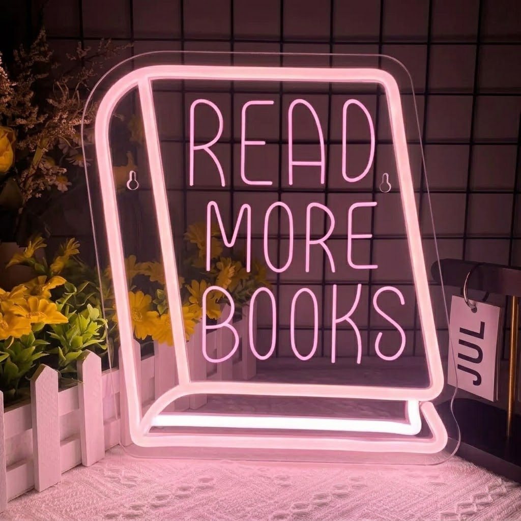 Read More Books LED Neon Sign Open Book Warm White Neon Light for Library Study Room Wall Decor