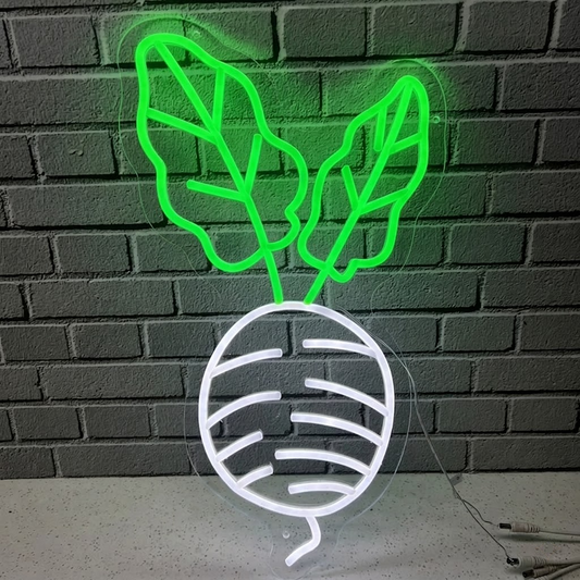 Radish LED Neon Sign Green Leaf Vegetable Neon Light for Kitchen Cafe Wall Decor