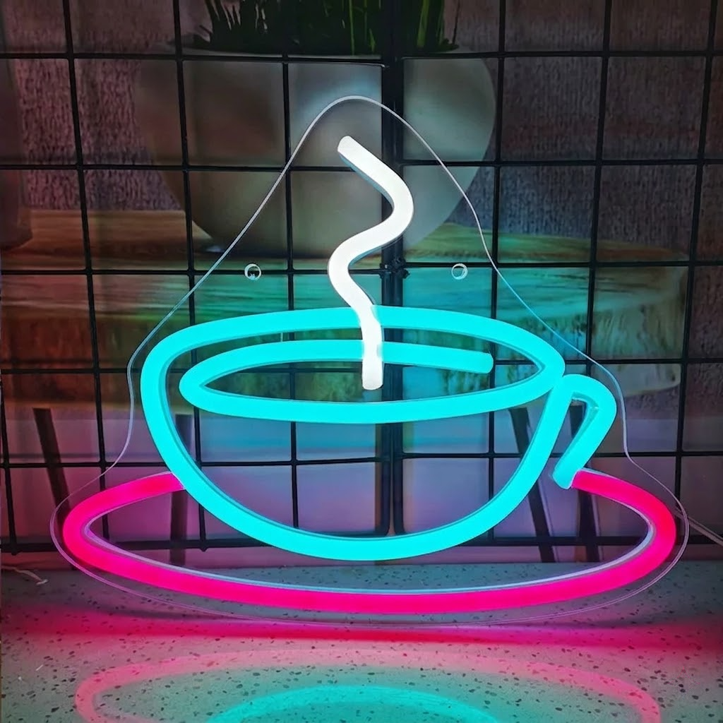 Coffee Cup LED Neon Sign Blue Pink Coffee Neon Light for Cafe Kitchen Wall Decor