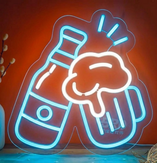 Beer Bottle and Mug Neon Sign LED Light for Bar Pub Home Decor