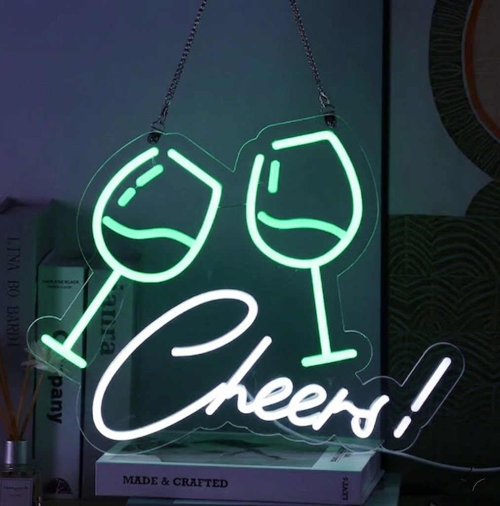 Cheers LED Neon Sign with Dual Wine Glasses Decorative Wall Art for Bars Pubs and Home Decor