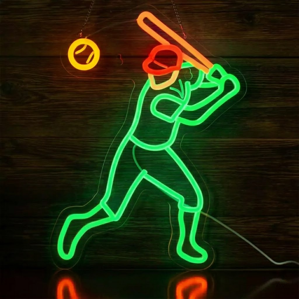Baseball Player LED Neon Sign for Bedroom Sports Wall Decor Light