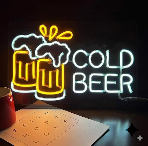 COLD BEER LED Neon Sign with Clinking Mugs Decorative Wall Art for Home Bar Pub Party