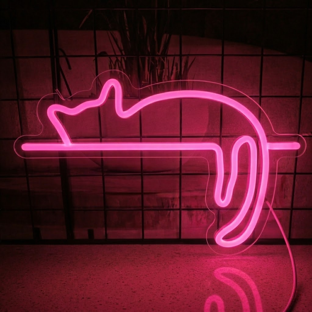 Minimalist Cat LED Neon Sign for Bedroom, Desk & Cozy Room Decor