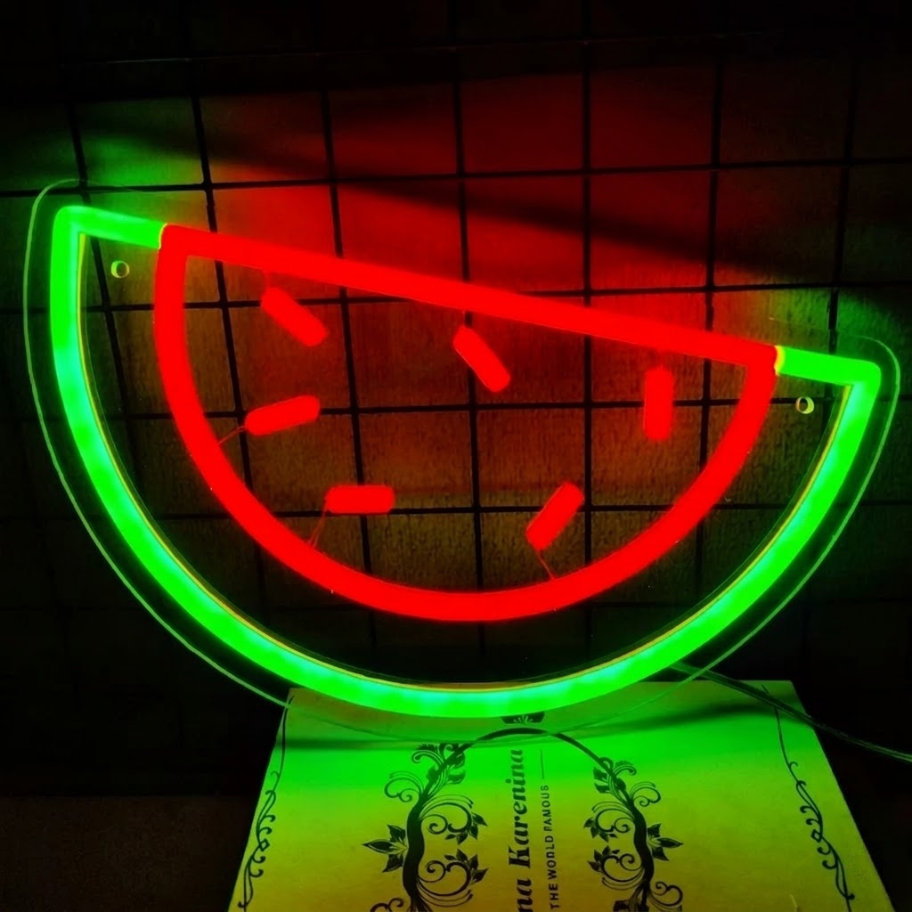 Watermelon Slice LED Neon Sign Red and Green Fruit Neon Light for Bar Kitchen Wall Decor