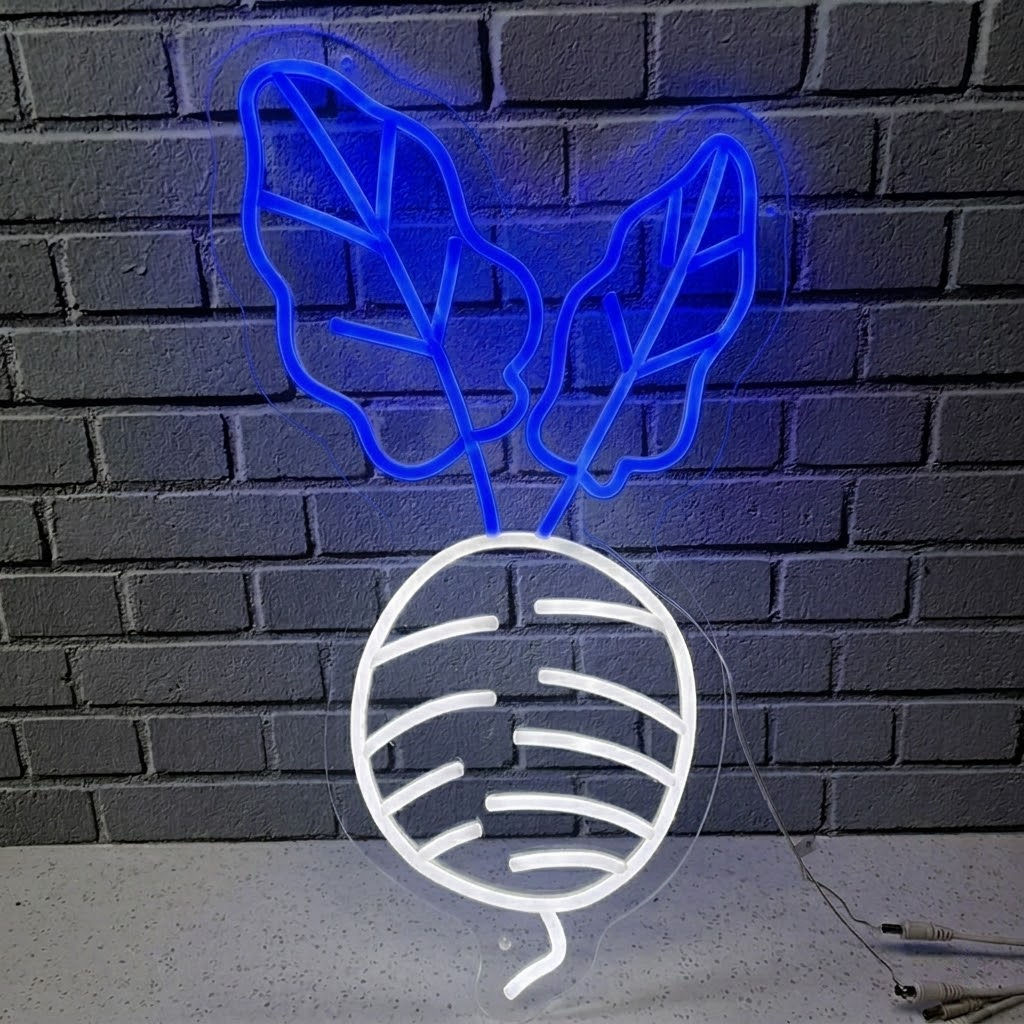 Radish LED Neon Sign Green Leaf Vegetable Neon Light for Kitchen Cafe Wall Decor