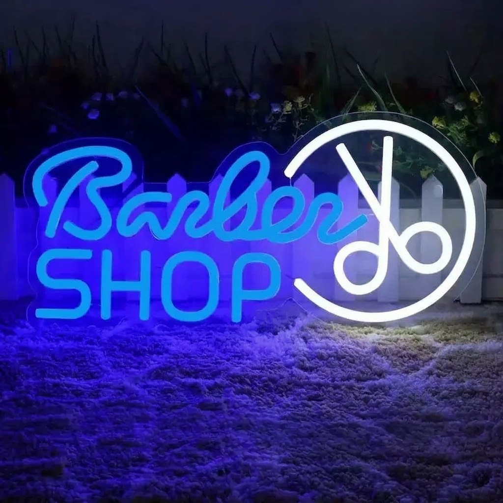 Barber Shop Neon Sign with Scissors LED Light for Modern Barbershop Decor