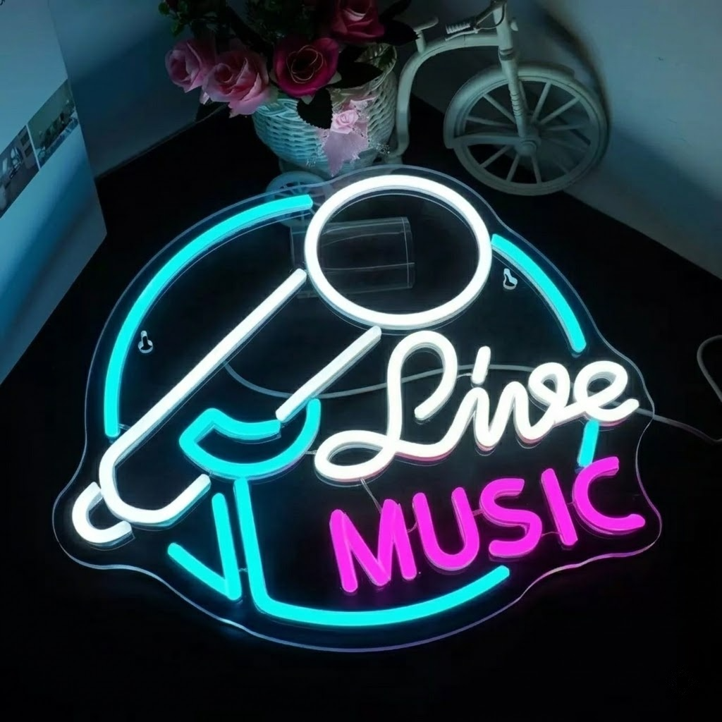 Live Music LED Neon Sign Music Lover Head Neon Light for Bar Room Wall Decor
