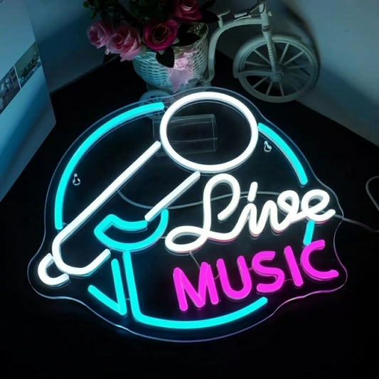 Live Music LED Neon Sign Music Lover Head Neon Light for Bar Room Wall Decor