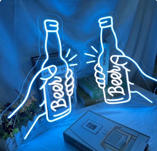 Cheers Beer Neon Sign Clinking Bottles LED Light for Bar Party Home Decor