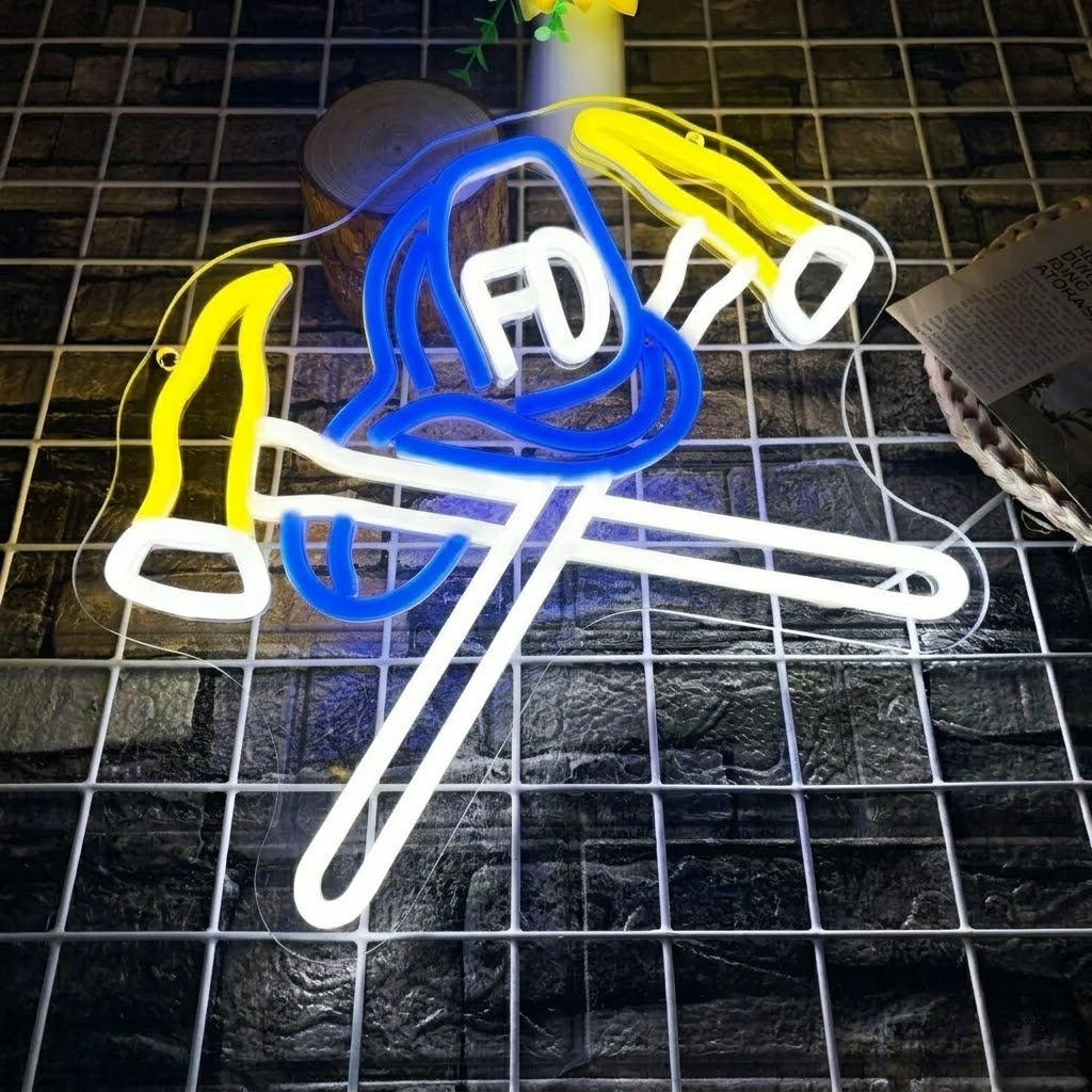 Firefighter Helmet & Crossed Axes LED Neon Sign for Firehouse Decor