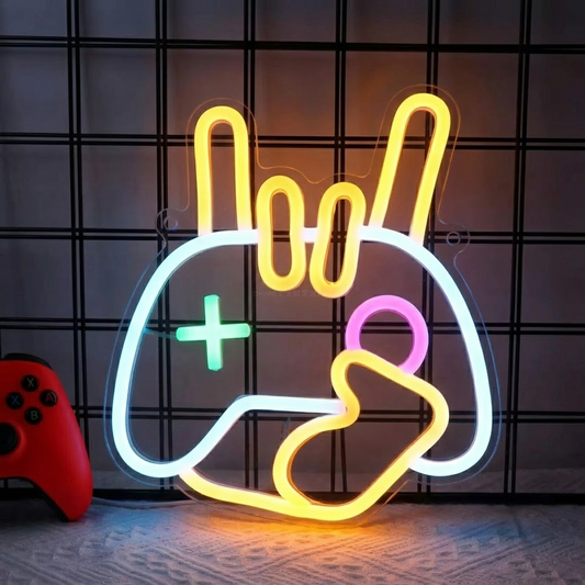 Game Controller Peace Hand LED Neon Sign for Gaming Room Wall Decor