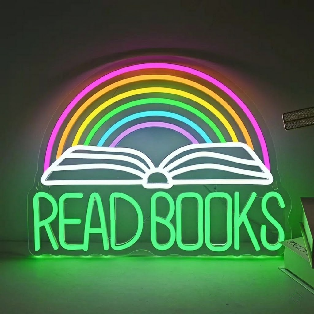 Read Books Rainbow LED Neon Sign Open Book Neon Light for Library Classroom Study Room Wall Decor