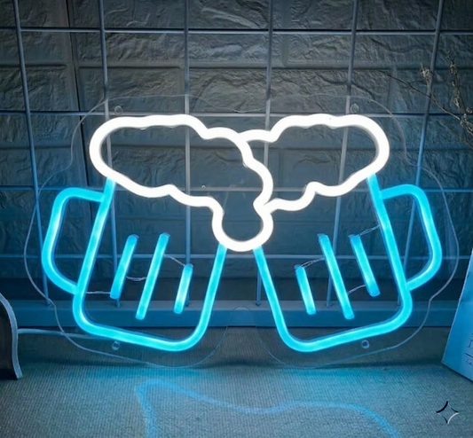 Clinking Beer Mugs Neon Sign LED Bar Light for Home Pub Decor