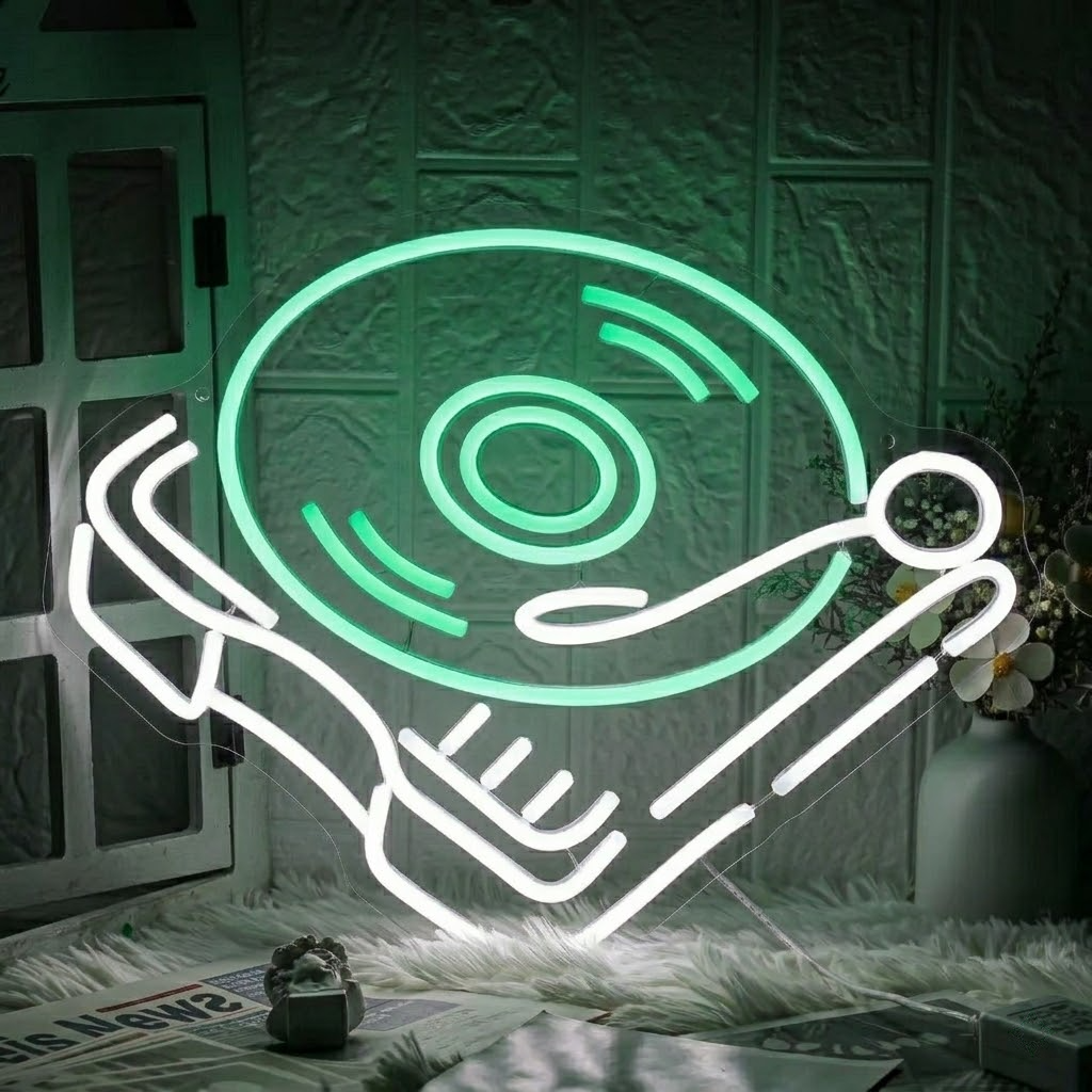 Vinyl Record LED Neon Sign Turntable Neon Light for Music Room Bar Wall Decor