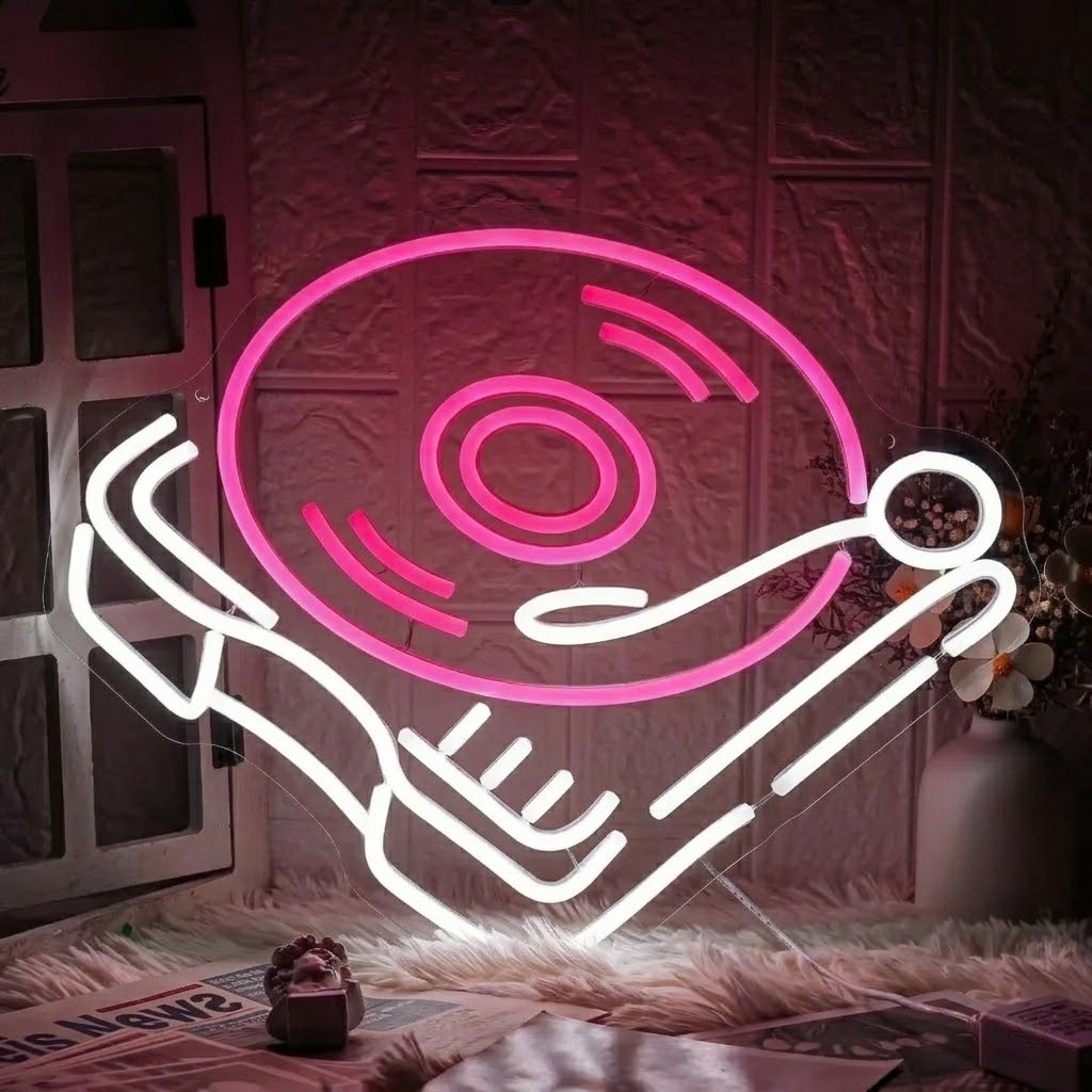 Vinyl Record LED Neon Sign Turntable Neon Light for Music Room Bar Wall Decor