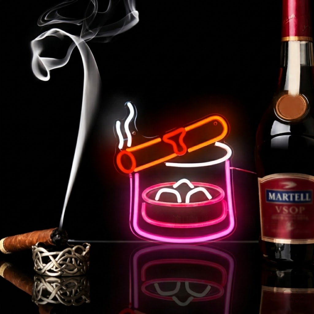 Cigar and Whiskey Glass LED Neon Sign Bar Lounge Neon Light for Home Bar Decor
