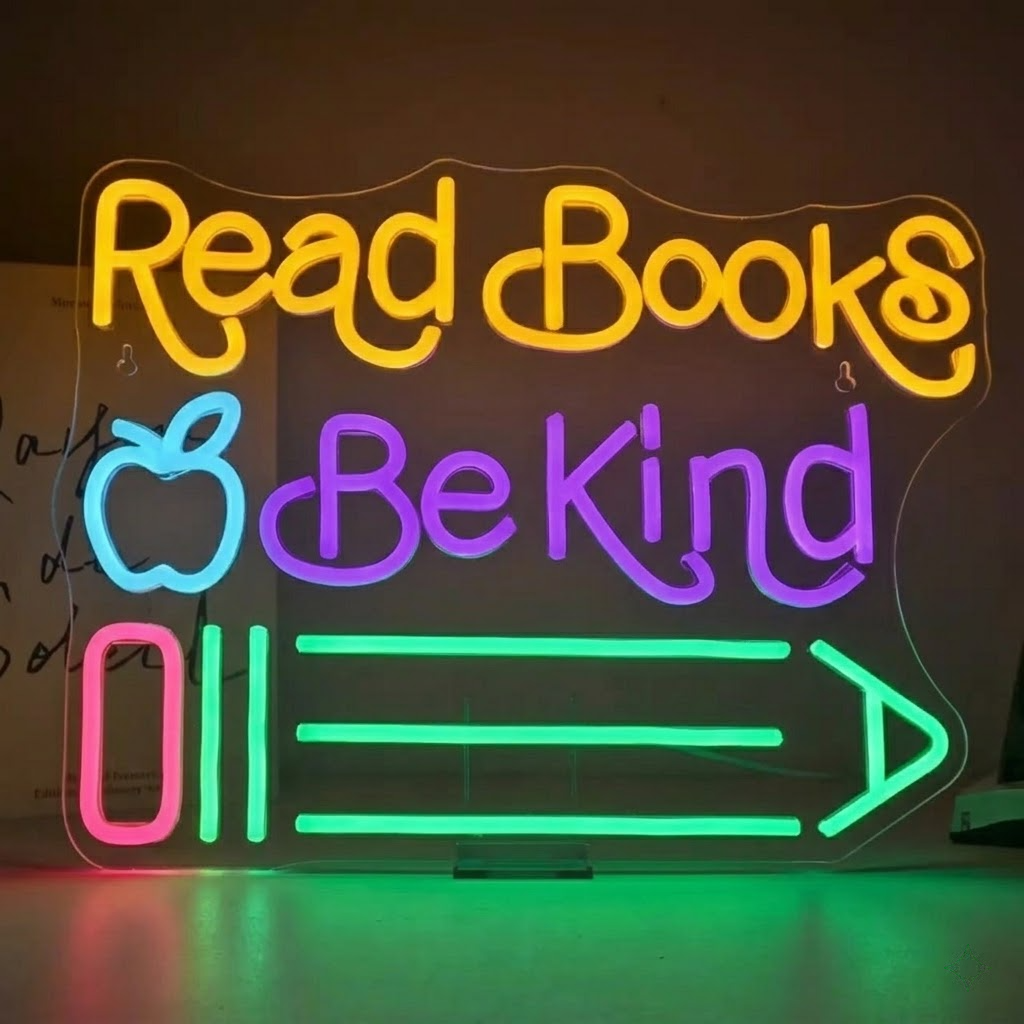 Personalized Classroom Read Books Be Kind Pencil Apple LED Neon Sign for School Decor