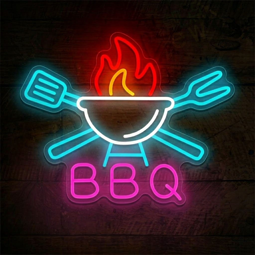 BBQ Grill LED Neon Sign for Barbecue Restaurant Patio and Outdoor Kitchen Decor