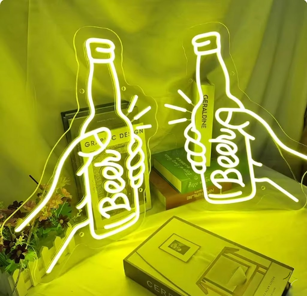 Cheers Beer Neon Sign Clinking Bottles LED Light for Bar Party Home Decor