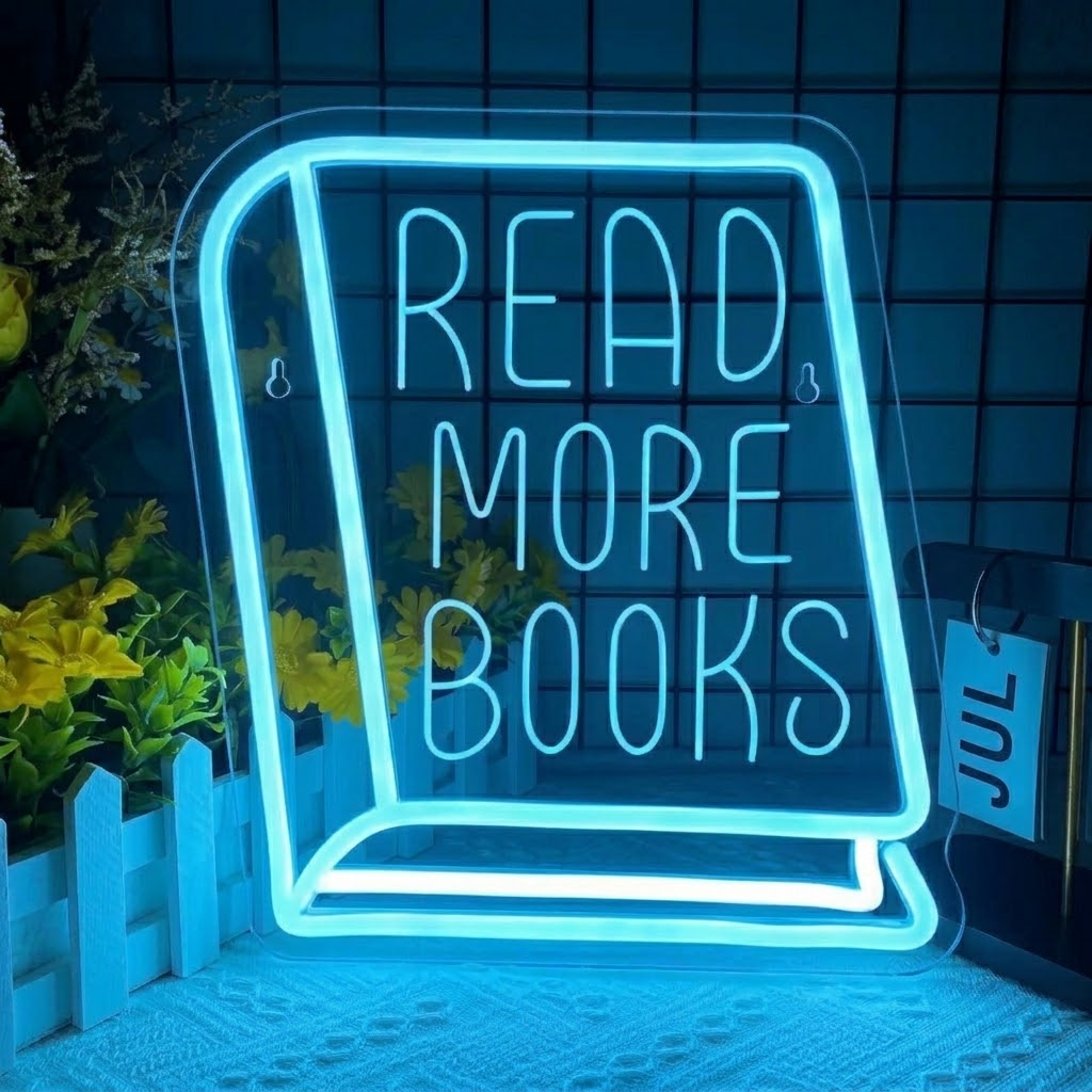 Read More Books LED Neon Sign Open Book Warm White Neon Light for Library Study Room Wall Decor