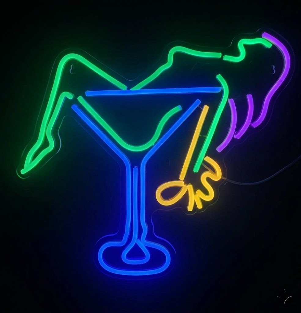 Vibrant Nymph & Martini Glass Silhouette LED Neon Sign - Multi-Color