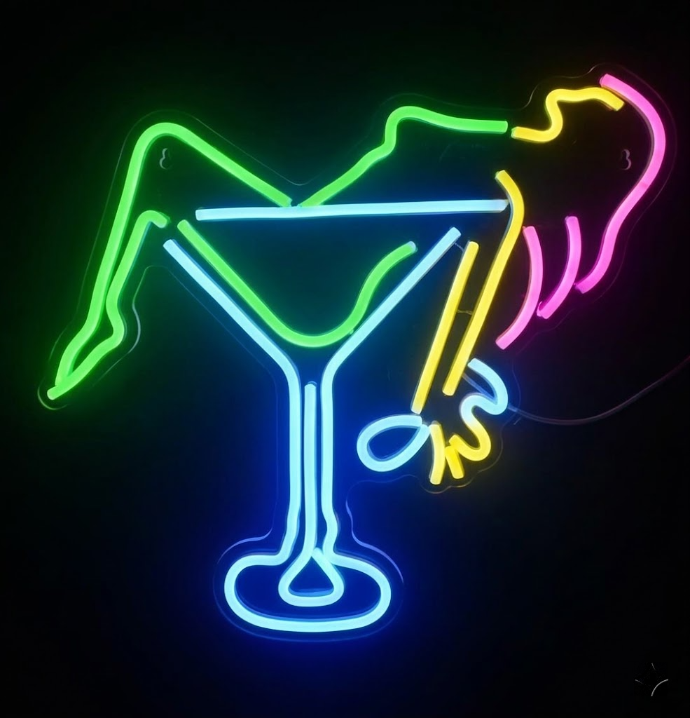 Vibrant Nymph & Martini Glass Silhouette LED Neon Sign - Multi-Color