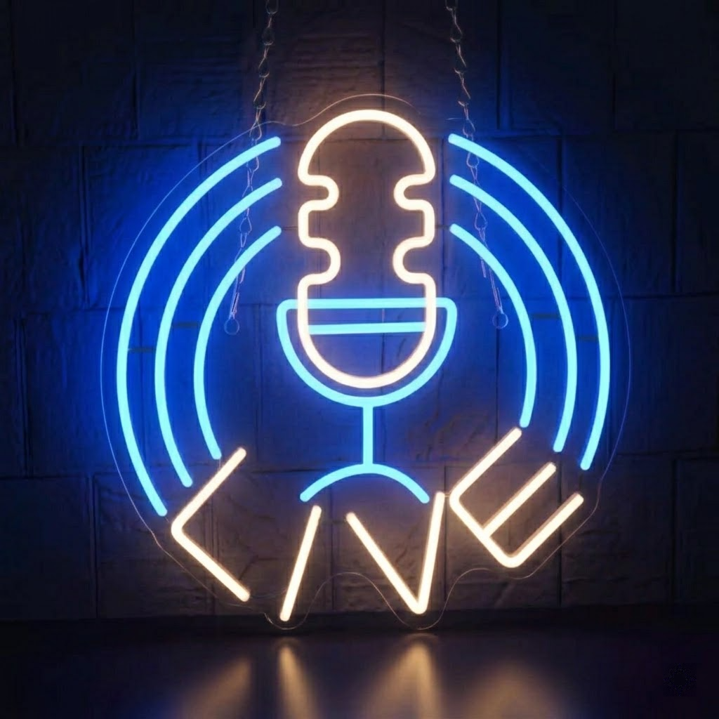 Live Podcast Microphone LED Neon Sign for Studio, Streaming Room & Content Creator Setup