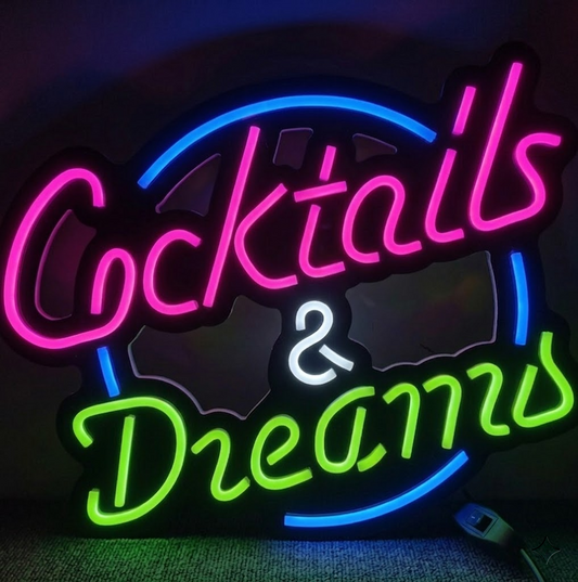 Cocktails & Dreams Neon Sign LED Wall Light for Bar, Lounge, Home Decor