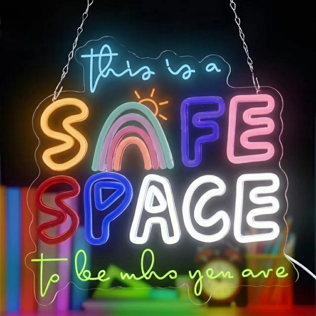 Personalized Classroom Safe Space Rainbow LED Neon Sign for Kids Room School Decor
