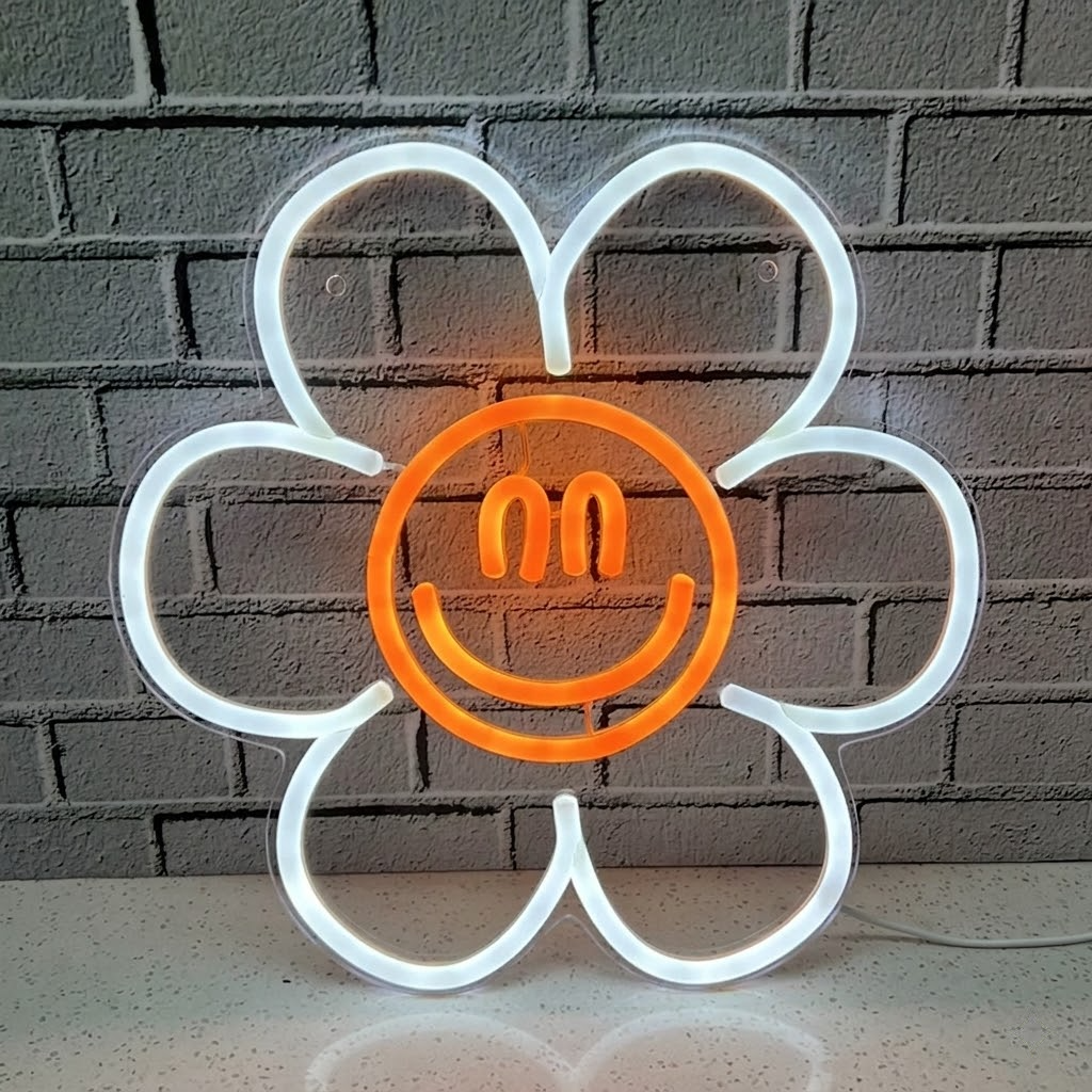 Smiley Flower LED Neon Sign Cute Daisy Neon Light for Bedroom Aesthetic Wall Decor