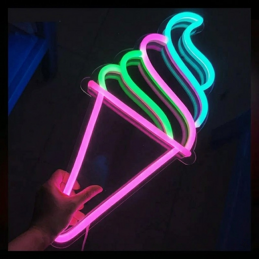 Rainbow Soft Serve Ice Cream LED Neon Sign Multi Color Cone Neon Light for Shop Wall Decor