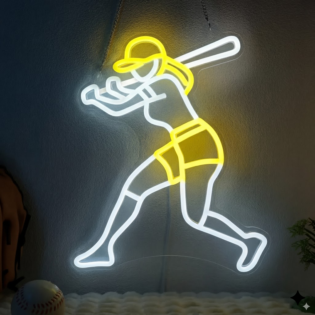 Baseball Player LED Neon Sign Batter Neon Light for Room Sports Wall Decor