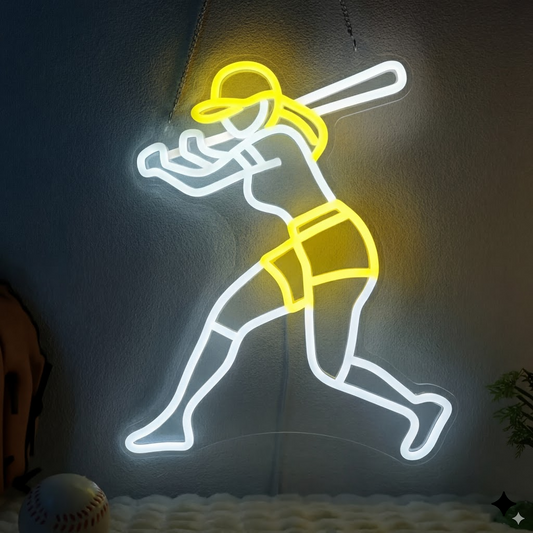 Baseball Player LED Neon Sign Batter Neon Light for Room Sports Wall Decor