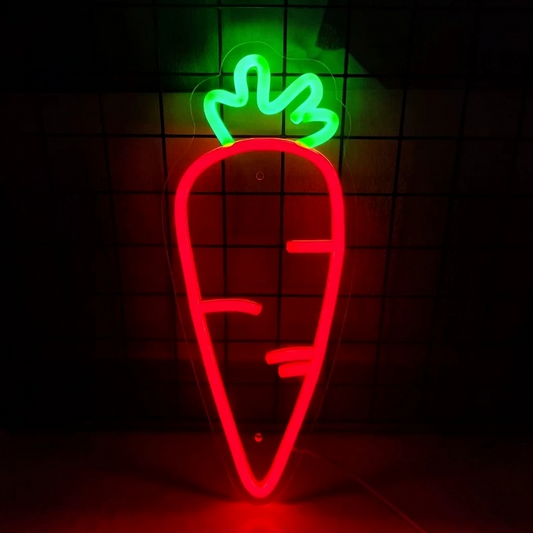 Carrot LED Neon Sign Red Vegetable Neon Light with Green Top for Kitchen Cafe Wall Decor