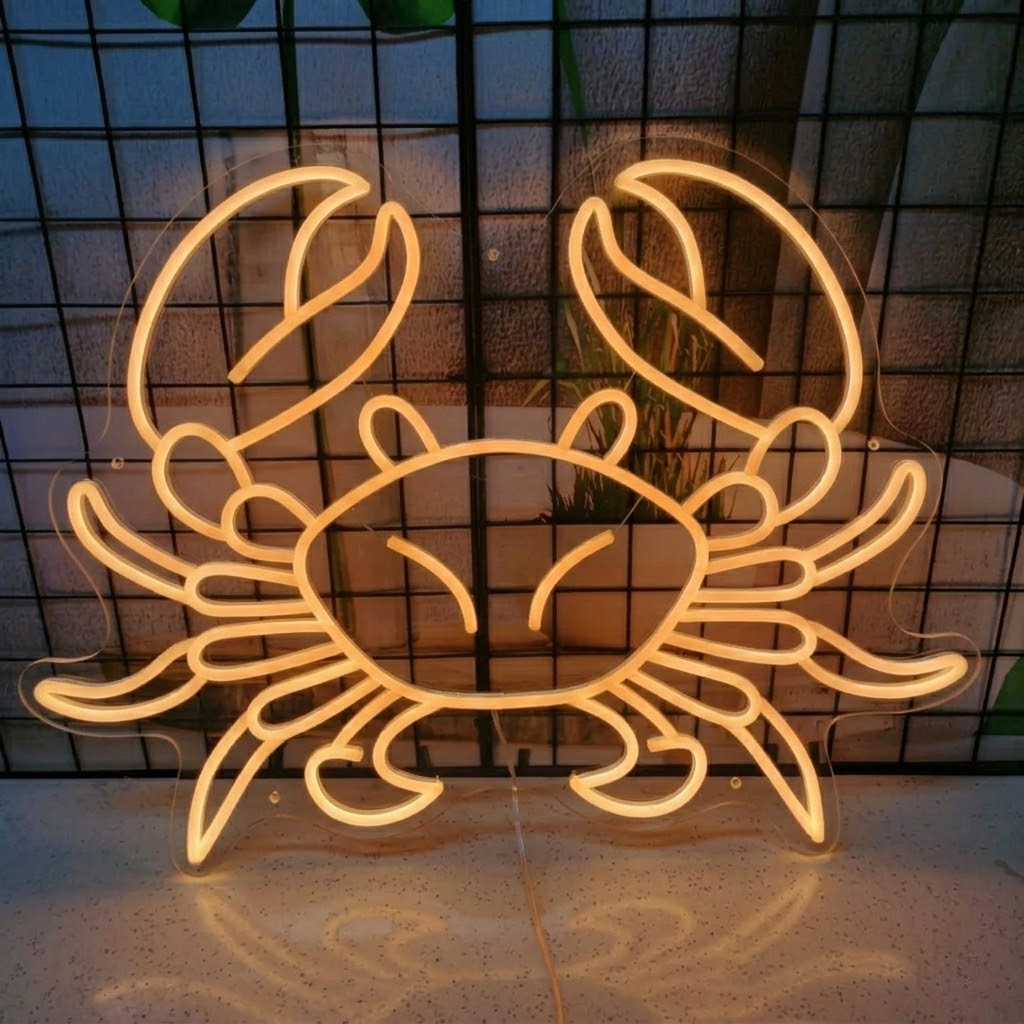 Cute Crab LED Neon Sign for Beach Room Coastal Wall Decor