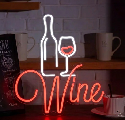 Wine LED Neon Sign Bottle Glass Wall Decor for Bar Restaurant Cafe