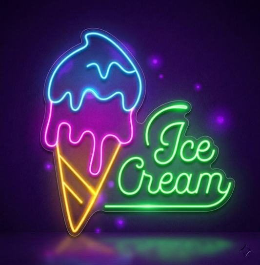 Ice Cream Shop LED Neon Sign Multi Color Cone Ice Cream Neon Light for Wall Decor