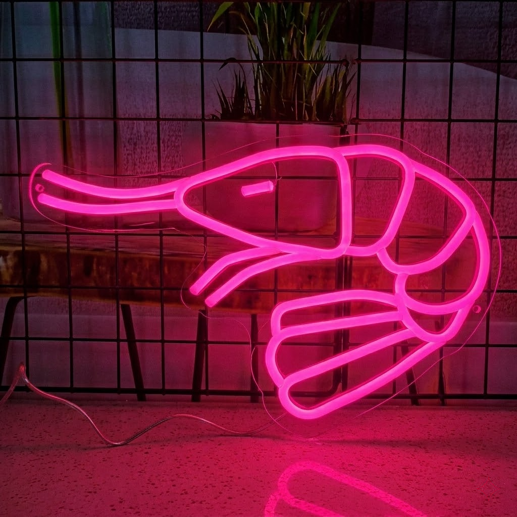 Minimalist Shrimp LED Neon Sign for Seafood Restaurant Bar Wall Decor