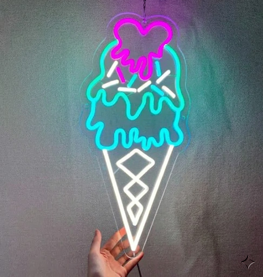 Heart Ice Cream LED Neon Sign Multi Color Cone Neon Light for Shop Wall Decor