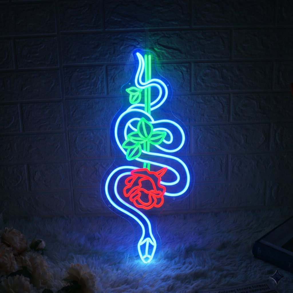 Snake and Rose LED Neon Sign Wall Art Home Bar Cafe Decor