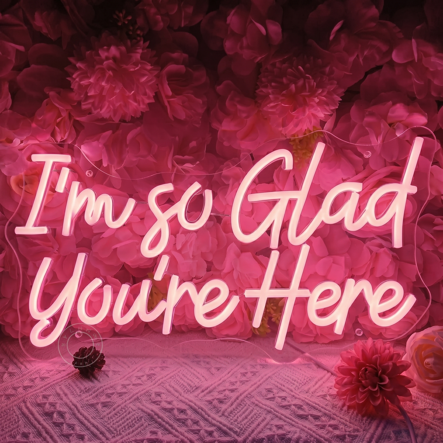 I’m So Glad You’re Here LED Neon Sign Warm White Quote Neon Light Wall Decor for Bedroom Wedding Party