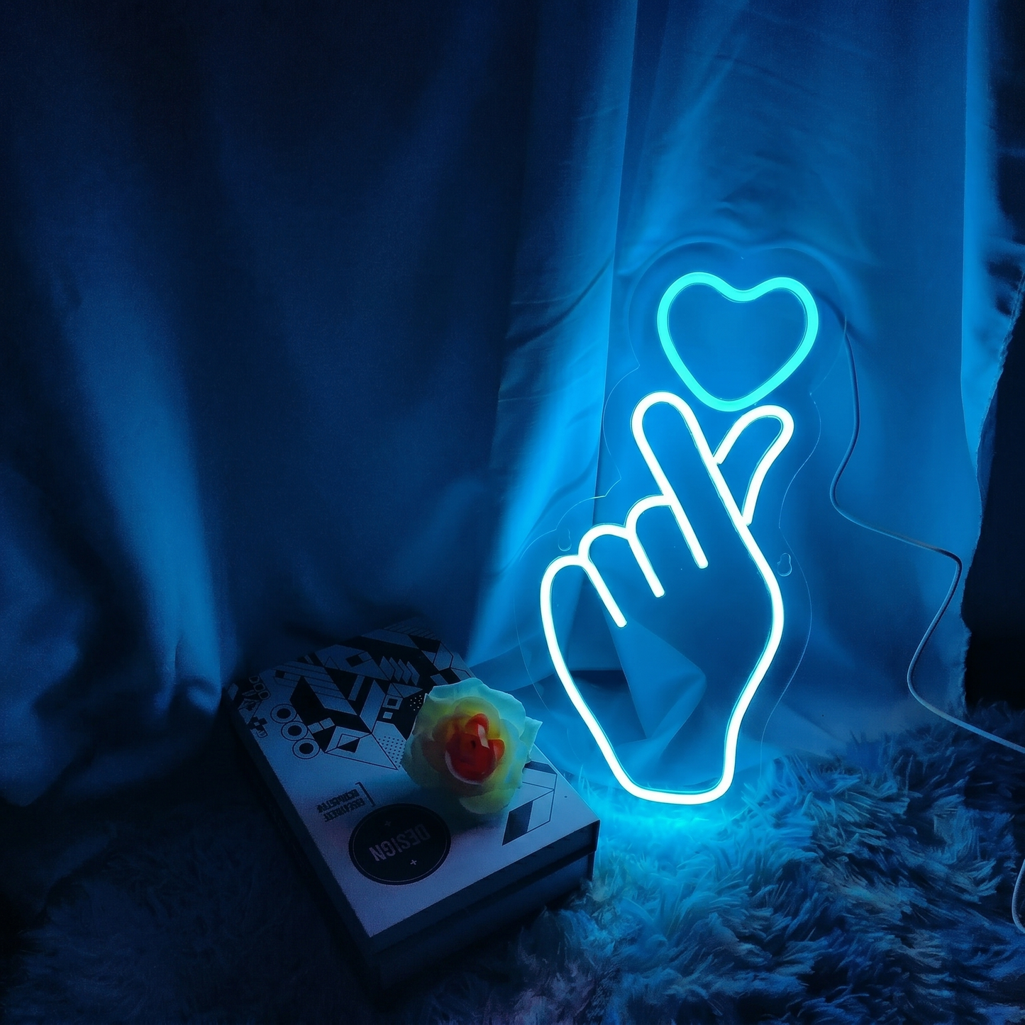 Finger Heart LED Neon Sign White Pink Love Neon Light Wall Decor for Bedroom Wedding Party