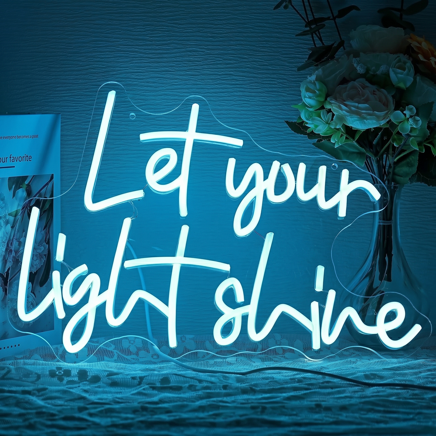 Let Your Light Shine LED Neon Sign Warm White Inspirational Neon Light Wall Decor for Bedroom Office