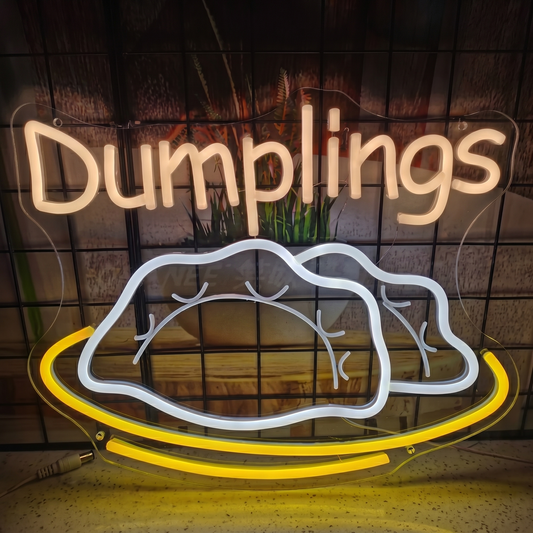 Dumplings LED Neon Sign Warm White Yellow Food Neon Light Wall Decor for Restaurant Cafe Kitchen